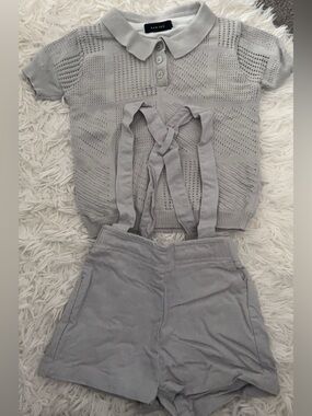 BAMBOO Light Gray Knit Polo with Suspenders